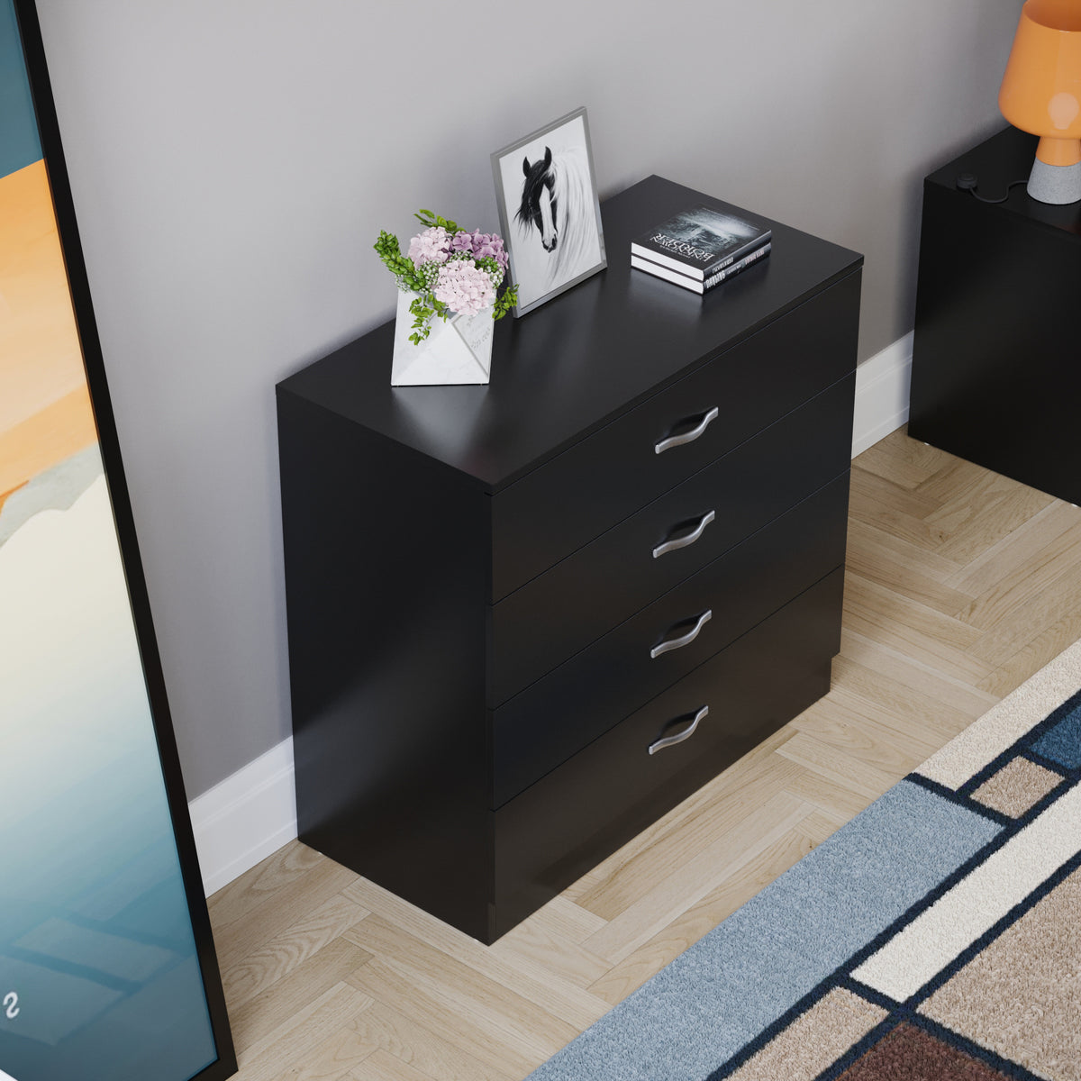 Riano 4 Drawer Chest Black Bedroom Storage Unit
