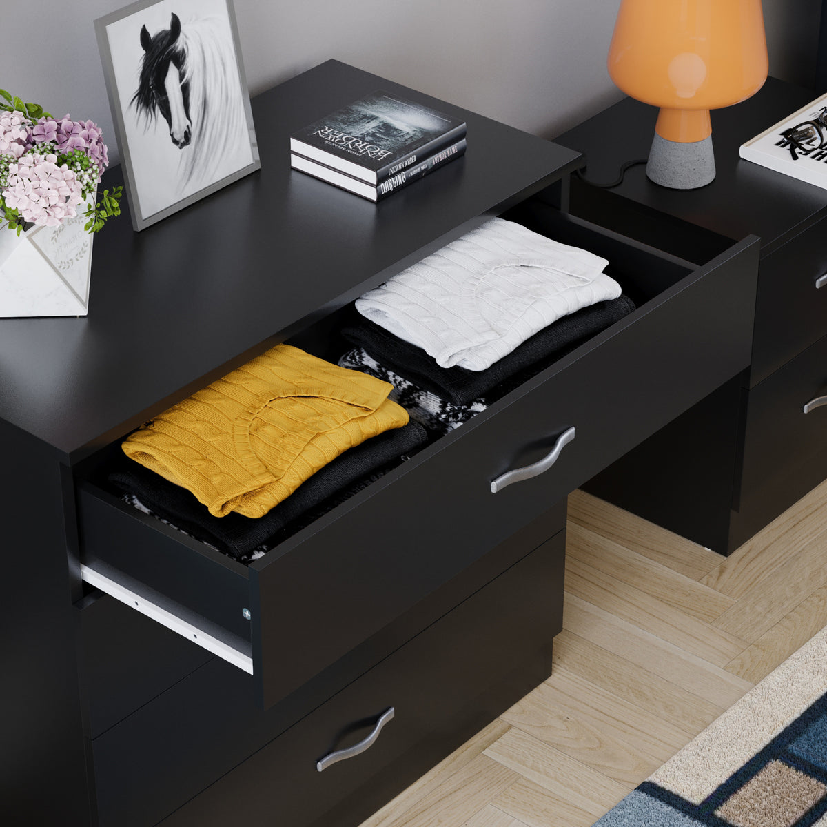 Riano 4 Drawer Chest Black Bedroom Storage Unit
