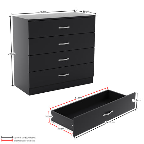 Riano 4 Drawer Chest Black Bedroom Storage Unit
