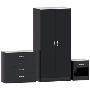 Riano Black Bedroom Furniture Set with 1 Drawer Bedside, 4 Drawer Chest and 2 Door Wardrobe

