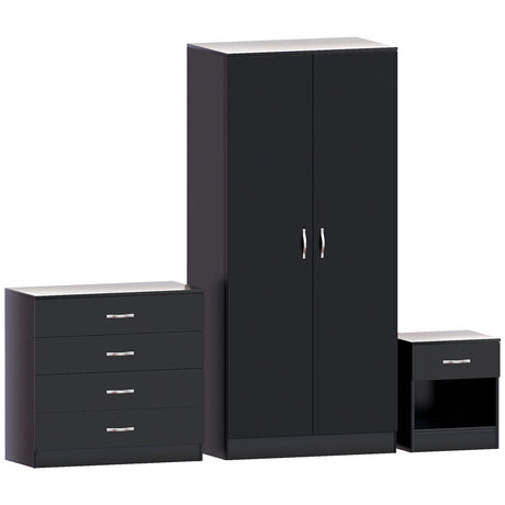 Riano Black Bedroom Furniture Set with 1 Drawer Bedside, 4 Drawer Chest and 2 Door Wardrobe
