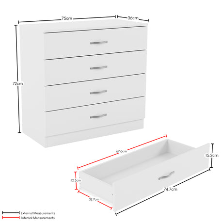 Riano 4 Drawer Chest White Bedroom Storage Unit
