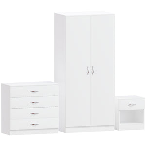 Riano White Bedroom Furniture Set with 1 Drawer Bedside, 4 Drawer Chest and 2 Door Wardrobe
