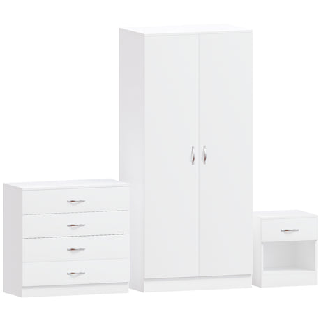 Riano White Bedroom Furniture Set with 1 Drawer Bedside, 4 Drawer Chest and 2 Door Wardrobe

