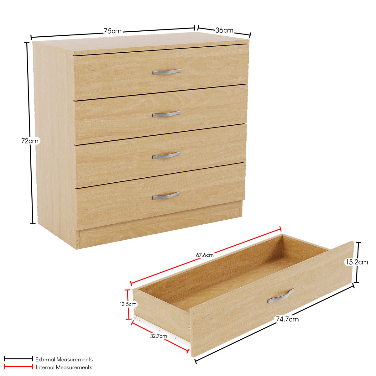 Riano 4 Drawer Chest Pine Bedroom Storage Unit

