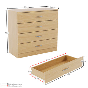 Riano 4 Drawer Chest Pine Bedroom Storage Unit
