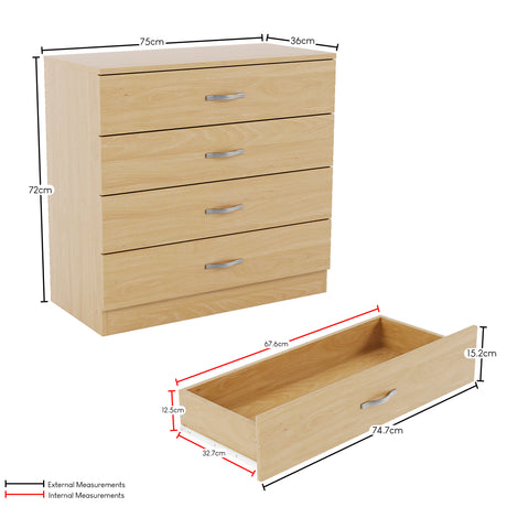 Riano 4 Drawer Chest Pine Bedroom Storage Unit
