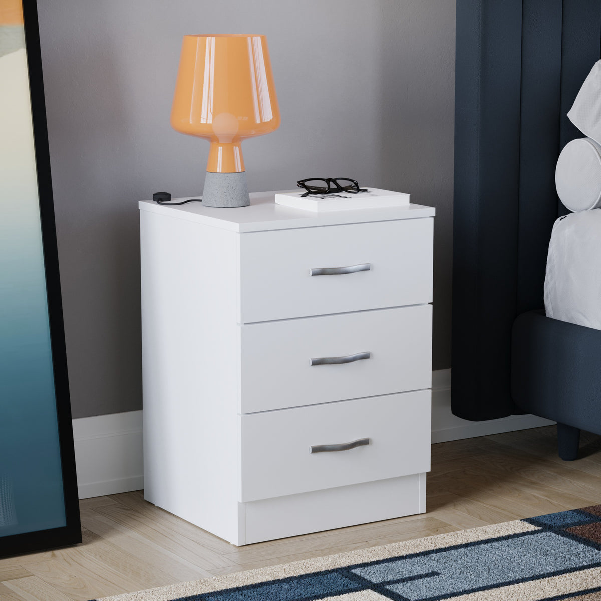 Riano 3-Drawer Bedside Chest, White