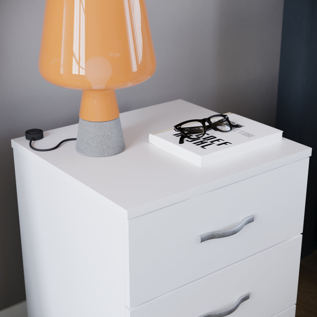 Riano 3-Drawer Bedside Chest, White