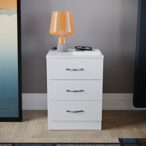 Riano 3-Drawer Bedside Chest, White