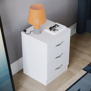 Riano 3-Drawer Bedside Chest, White