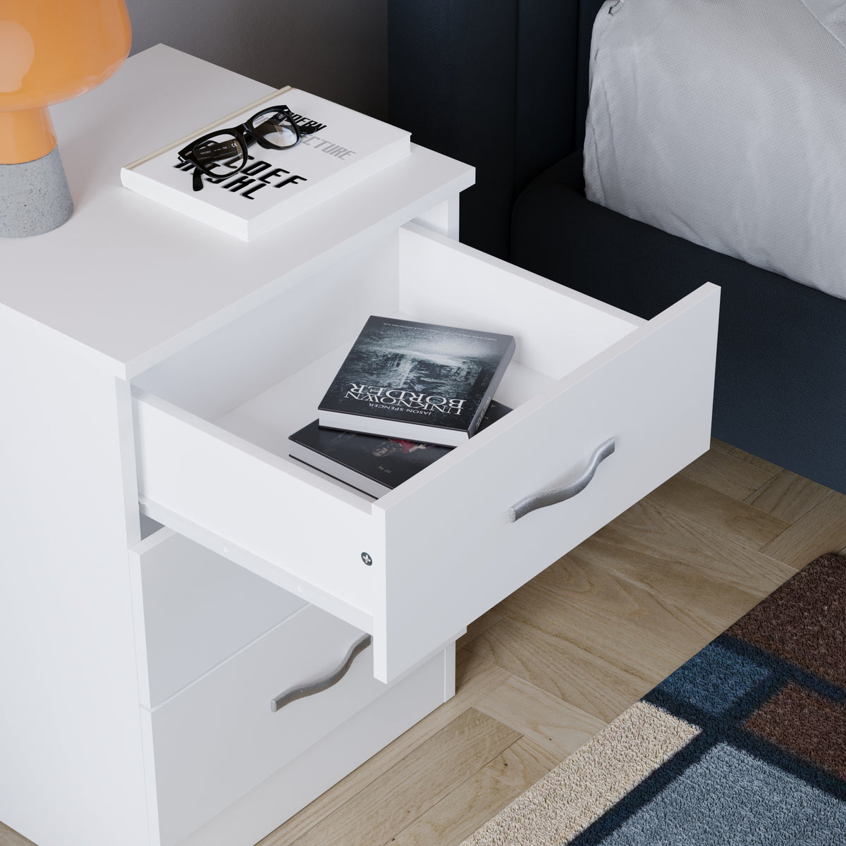 Riano 3-Drawer Bedside Chest, White
