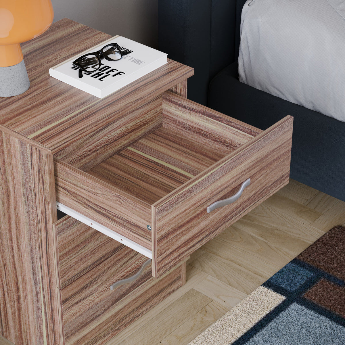 Riano 3-Drawer Bedside Chest - Walnut
