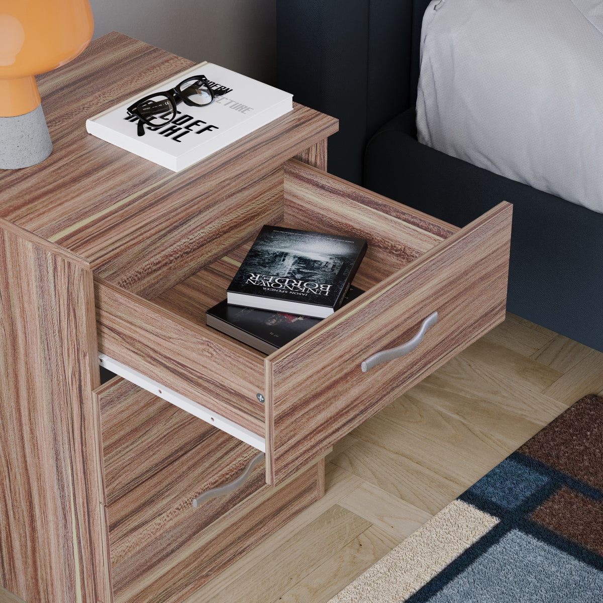 Riano 3-Drawer Bedside Chest - Walnut