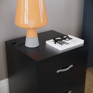 Riano 2 Drawer  Bedside Chest Black Bedroom Storage Unit
