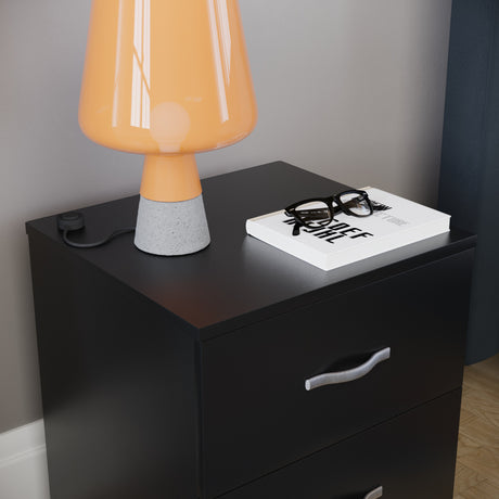 Riano 2 Drawer  Bedside Chest Black Bedroom Storage Unit
