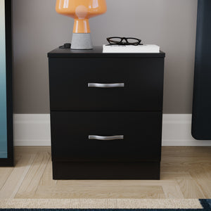Riano 2 Drawer  Bedside Chest Black Bedroom Storage Unit
