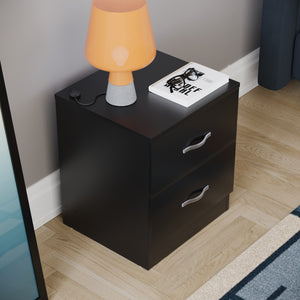 Riano 2 Drawer  Bedside Chest Black Bedroom Storage Unit
