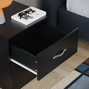 Riano 2 Drawer  Bedside Chest Black Bedroom Storage Unit
