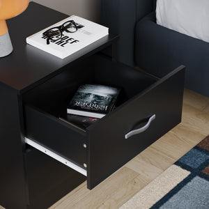 Riano 2 Drawer  Bedside Chest Black Bedroom Storage Unit
