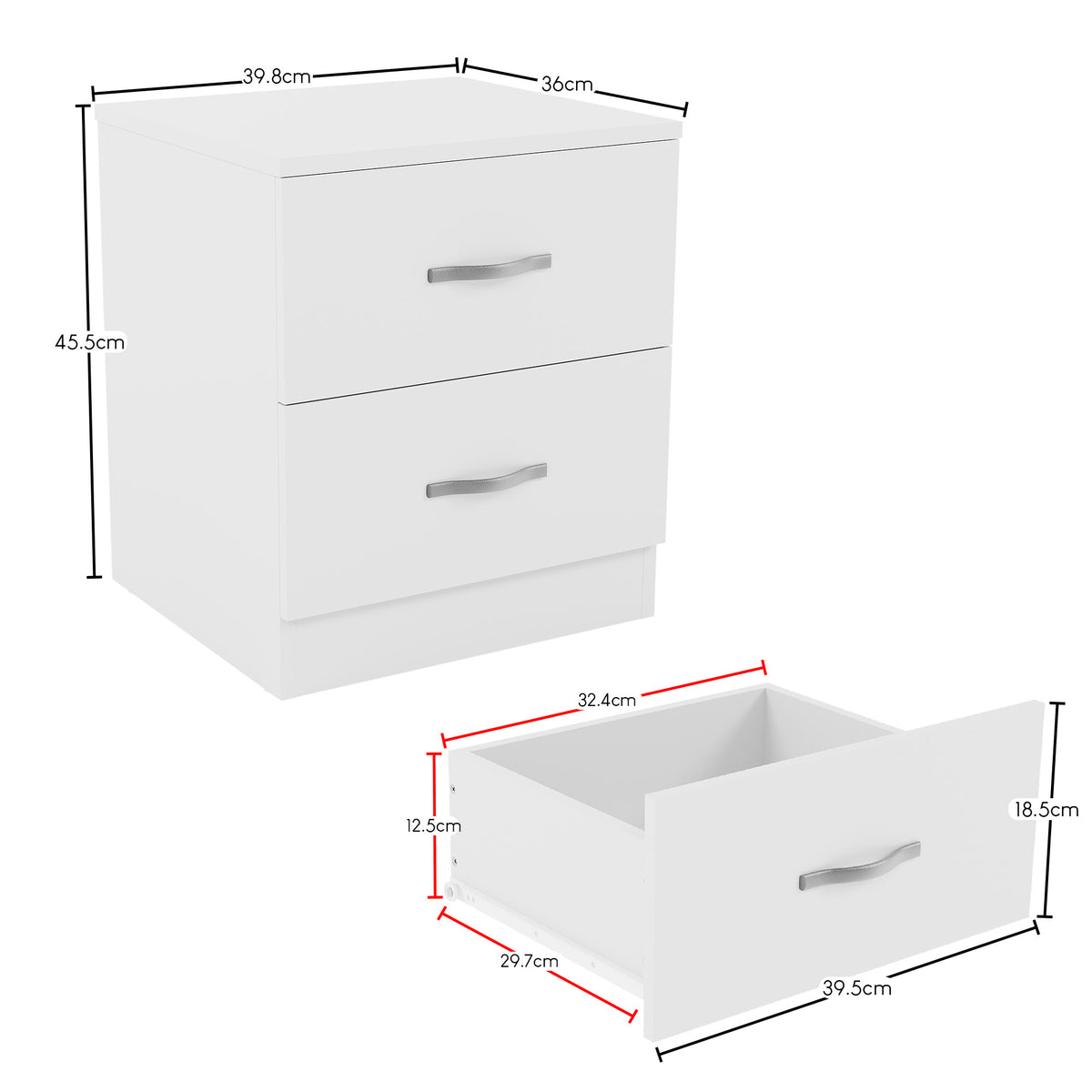 Riano 2 Drawer Bedside Chest Grey Bedroom Storage Unit
