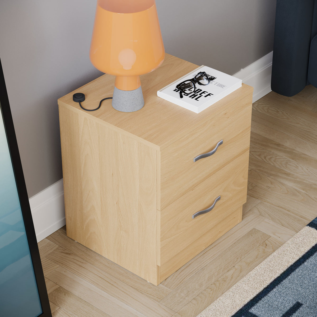 Riano 2 Drawer Bedside Chest Pine Bedroom Storage Unit
