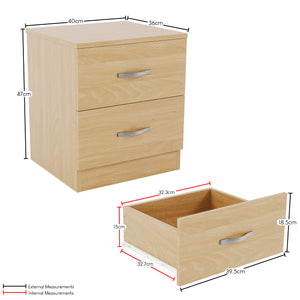 Riano 2 Drawer Bedside Chest Pine Bedroom Storage Unit
