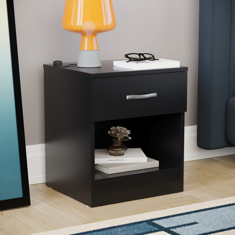 Riano 1 Drawer  Bedside  Chest Black Bedroom Storage Unit
