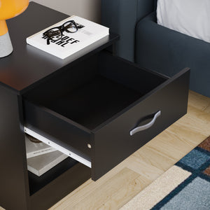 Riano 1 Drawer  Bedside Chest Black Bedroom Storage Unit

