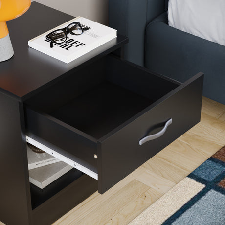 Riano 1 Drawer  Bedside Chest Black Bedroom Storage Unit
