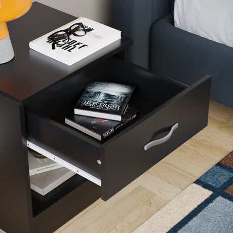 Riano 1 Drawer  Bedside Chest Black Bedroom Storage Unit
