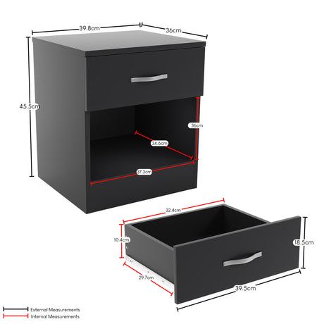 Riano 1 Drawer  Bedside Chest Black Bedroom Storage Unit
