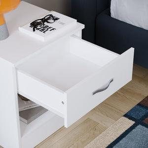 Riano 1 Drawer Bedside Chest White Bedroom Storage Unit