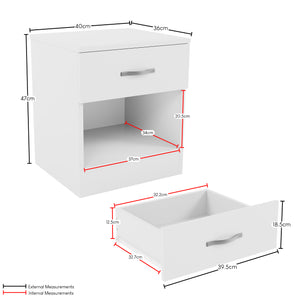 Riano 1 Drawer Bedside Chest Set White Bedroom Storage Unit