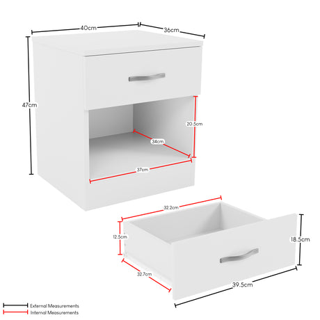 Riano 1 Drawer Bedside Chest Set White Bedroom Storage Unit