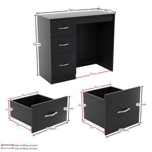 Riano 3-Drawer Dressing Table - Black