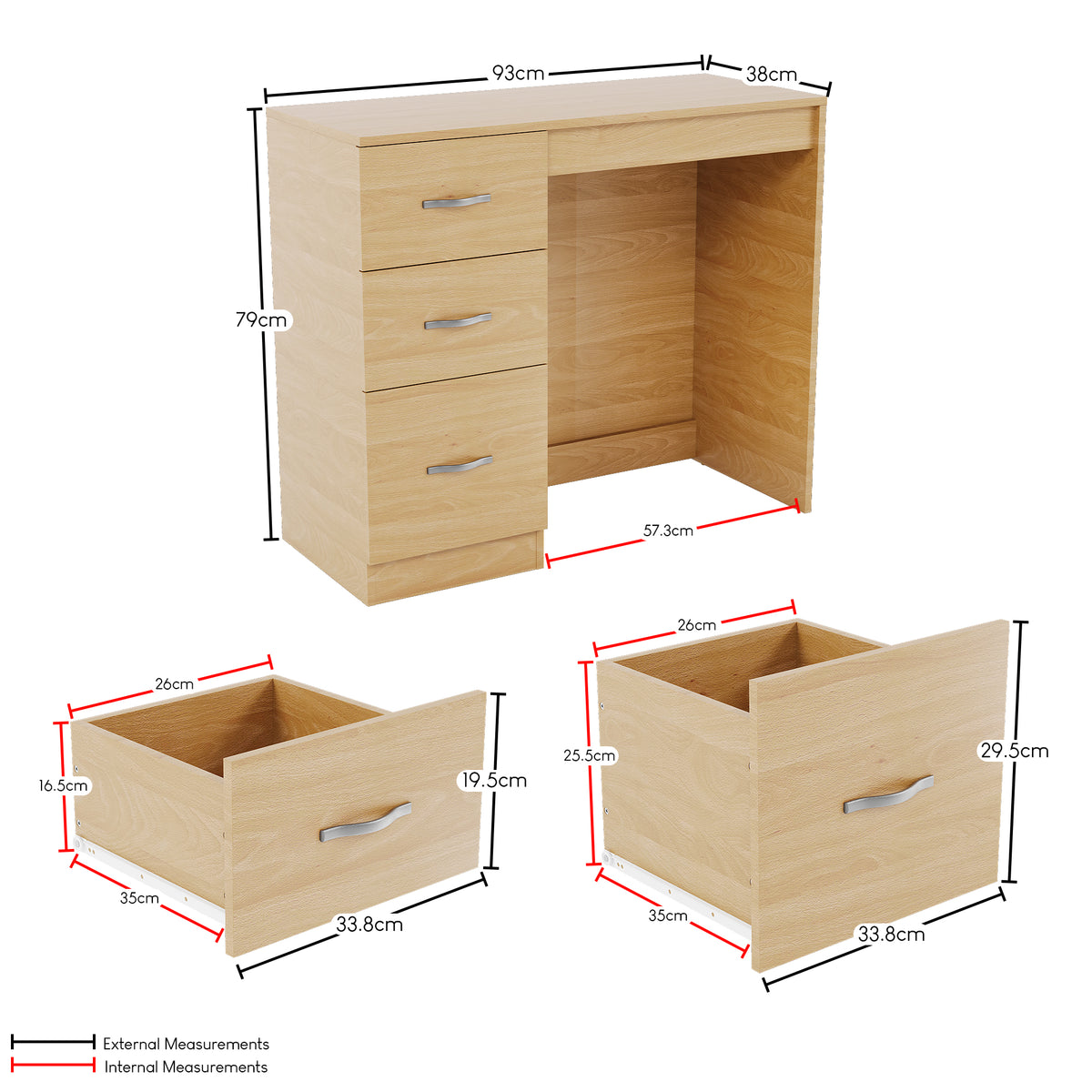 Riano 3-Drawer Dressing Table - Pine