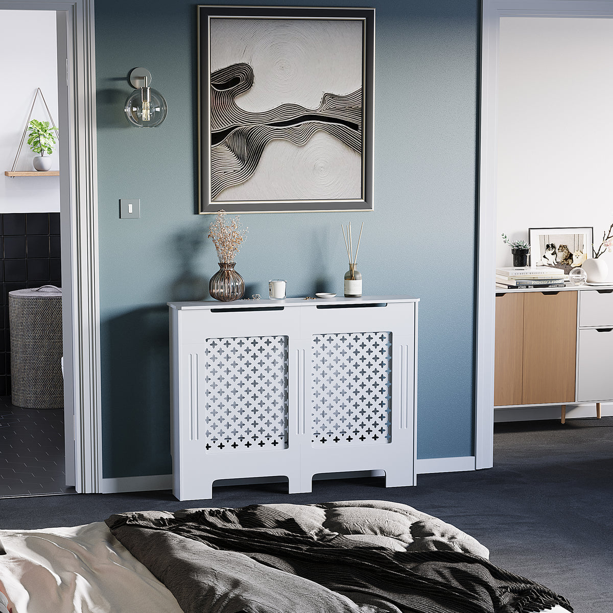 Oxford Radiator Cover - White, Medium, Modern Design
