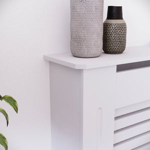 Milton Radiator Cover - White, Small, Horizontal Grille Design
