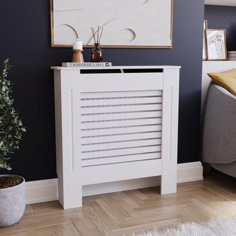 Milton Radiator Cover - White, Small, Horizontal Grille Design
