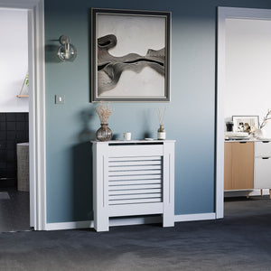 Milton Radiator Cover - White, Small, Horizontal Grille Design
