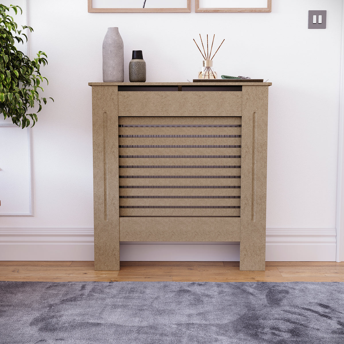Milton Radiator Cover -White,  Medium Size, Horizontal Grille Design


