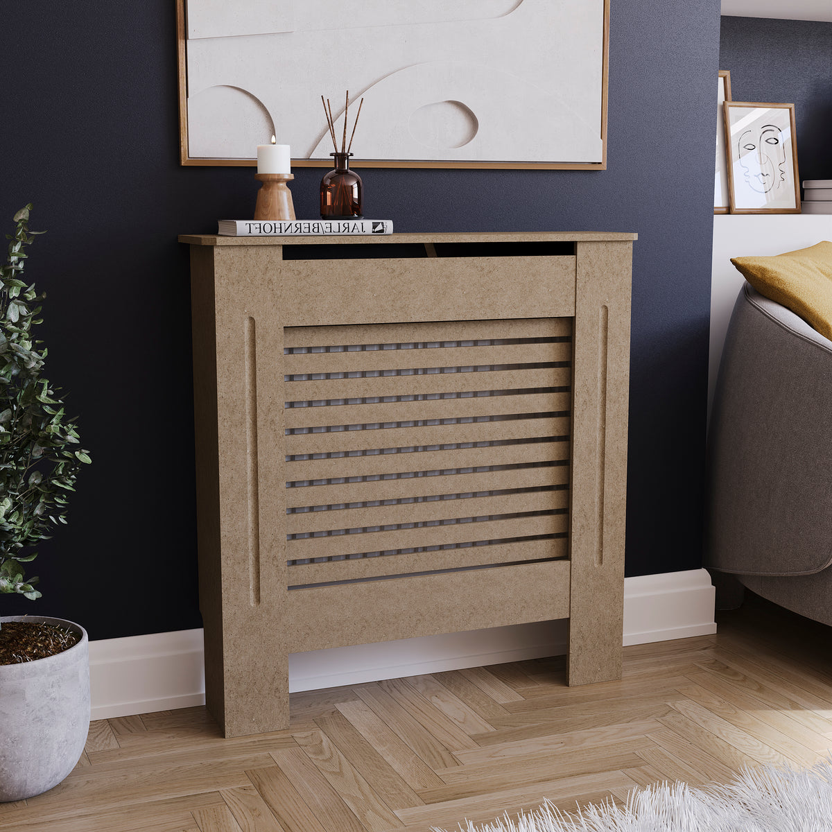 Milton Radiator Cover -White,  Medium Size, Horizontal Grille Design

