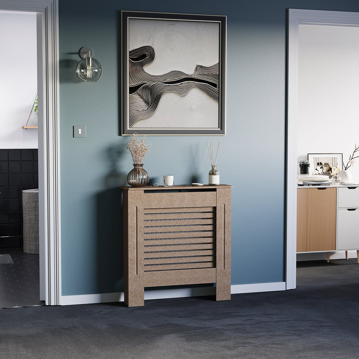 Milton Radiator Cover -White,  Medium Size, Horizontal Grille Design
