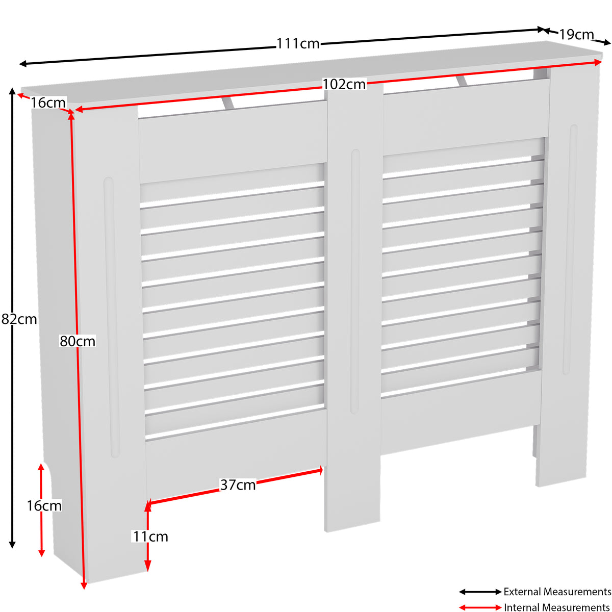 Milton Radiator Cover - White, Medium, Horizontal Grille Design
