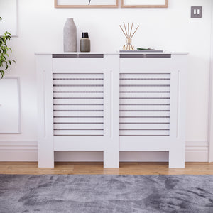 Milton Radiator Cover - White, Medium, Horizontal Grille Design
