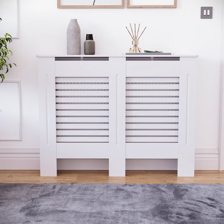 Milton Radiator Cover - White, Medium, Horizontal Grille Design
