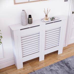 Milton Radiator Cover - White, Medium, Horizontal Grille Design
