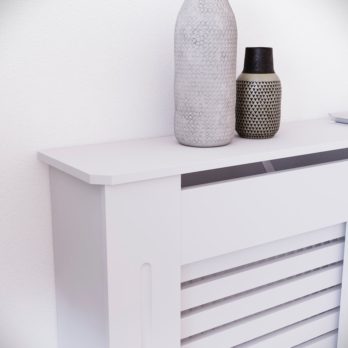 Milton Radiator Cover - White, Medium, Horizontal Grille Design
