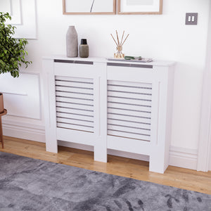 Milton Radiator Cover - White, Medium, Horizontal Grille Design
